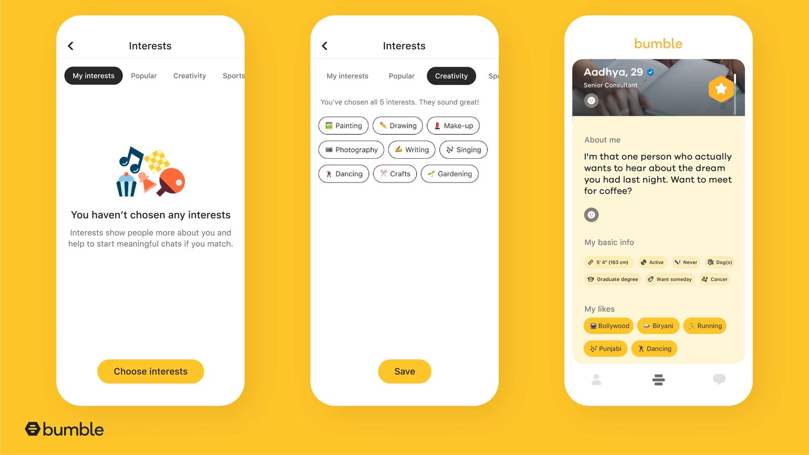Bumble interest badges